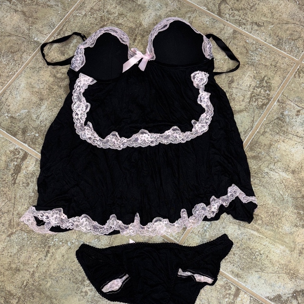 Victoria's Secret Black Chemise with Pink Lace Trim